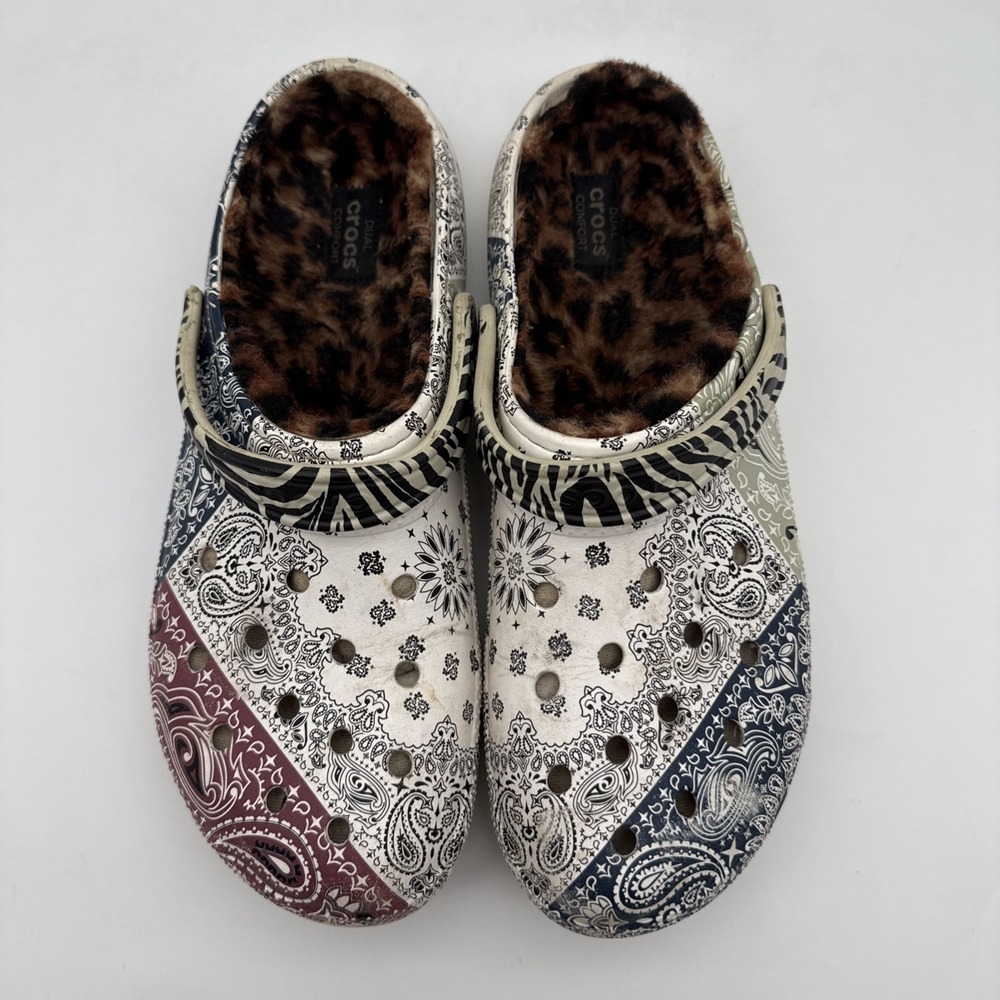 Crocs Classic Lined Clogs Mens Size 15 Bandana Paisley Leopard Fur Zebra Cheetah